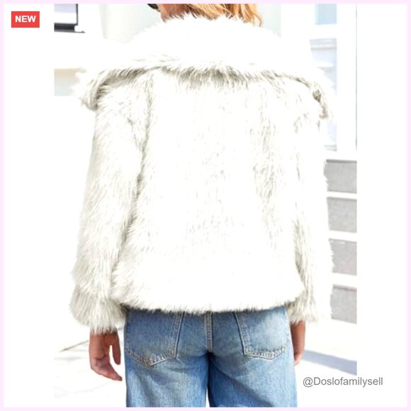 Cropped Faux Fur Jacket Long Sleeve Open Front Warm Shaggy Coat - Picture 3 of 6